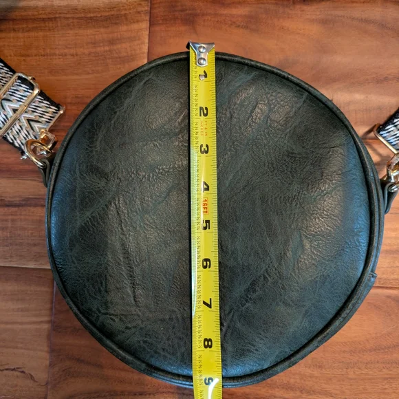 Round Crossbody Bag with Patterned Strap - Picture 4 of 7